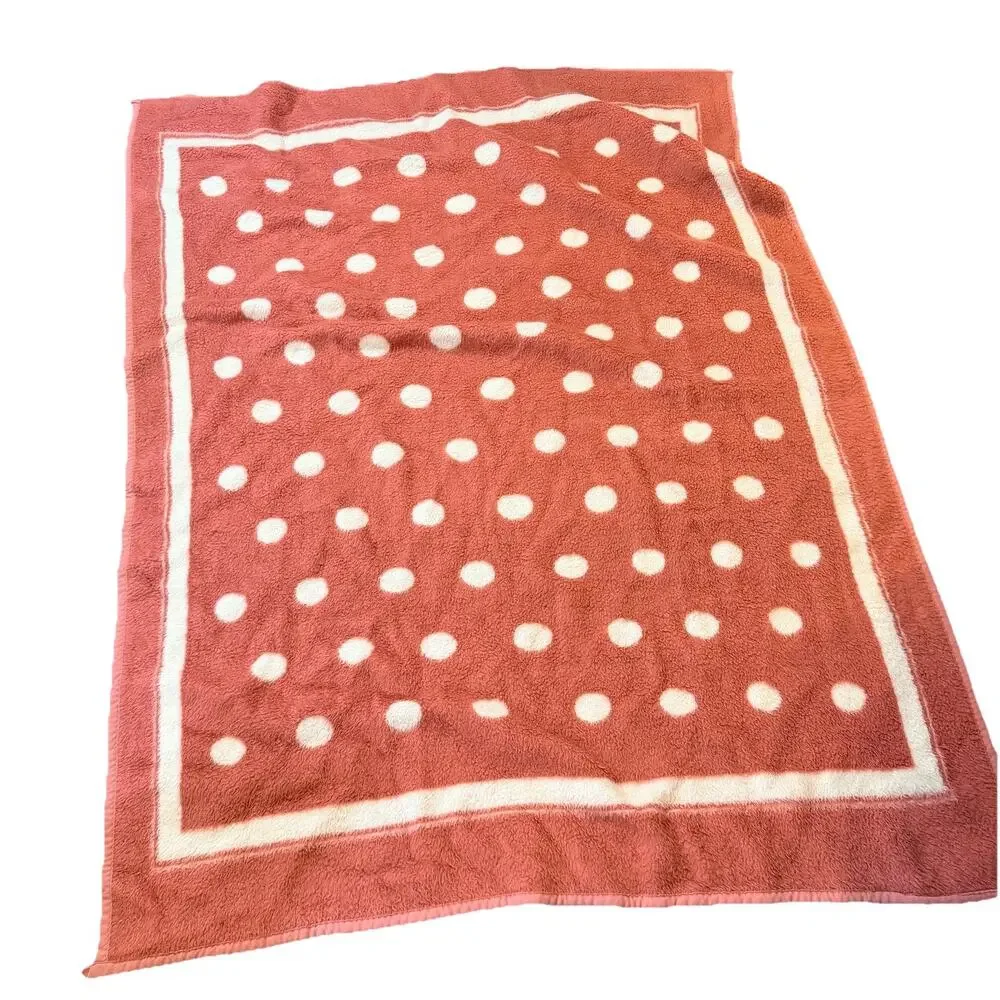 Vtg Rose Pink White Polka Dot Biederlack Blanket 1980s Mauve Reversible 60x82